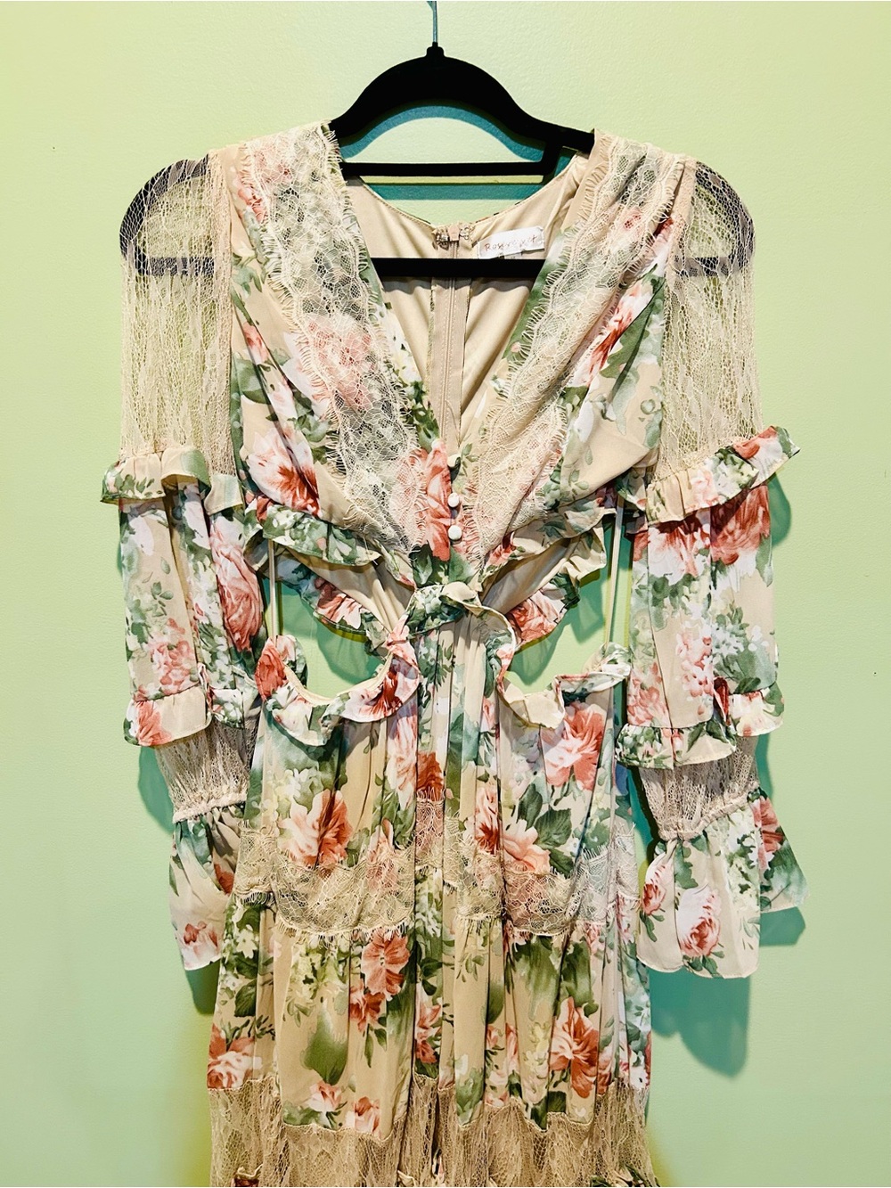 Romantic Pink Floral Tie-Waist Maxi Dress - Picture 3 of 5